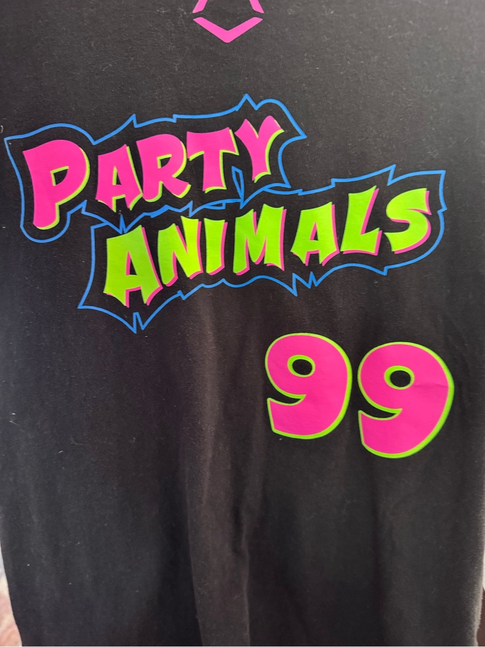 Party Animals Baseball Graphic Tee - Black with Neon Pink & Green- youth medium